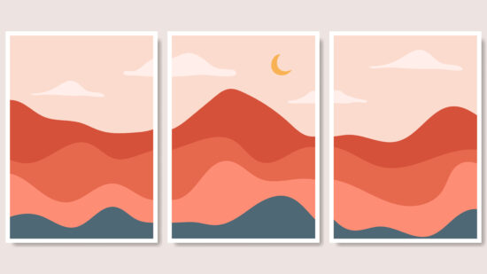 Hand drawn abstract landscape covers collection. Vector illustration