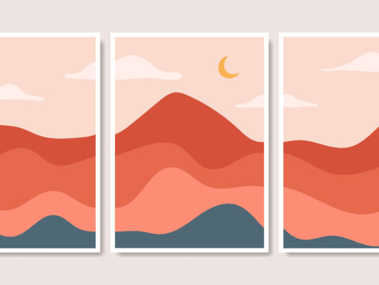 Hand drawn abstract landscape covers collection. Vector illustration