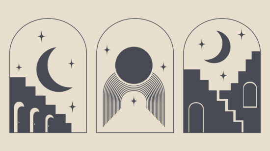 Abstract design architecture logo template with mystic elements. Modern minimal linear badge and emblem