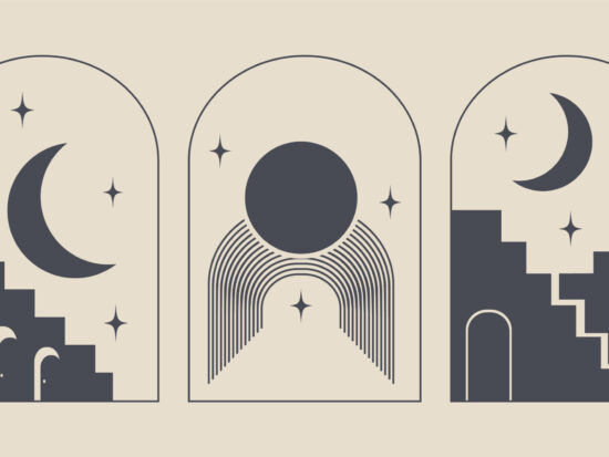 Abstract design architecture logo template with mystic elements. Modern minimal linear badge and emblem