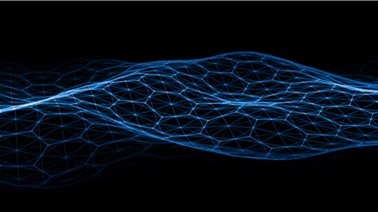 Vector abstract futuristic digital landscape with particles dots and stars on horizon