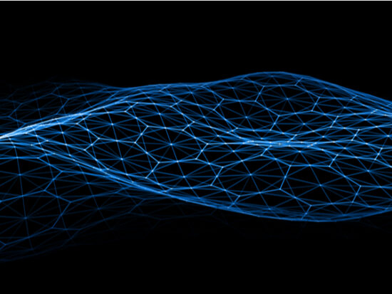 Vector abstract futuristic digital landscape with particles dots and stars on horizon