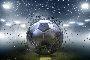 Football exploding into pixels