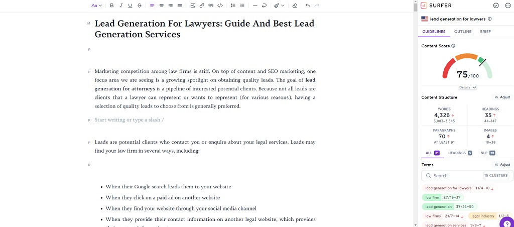blogging for lawyers surferseo example