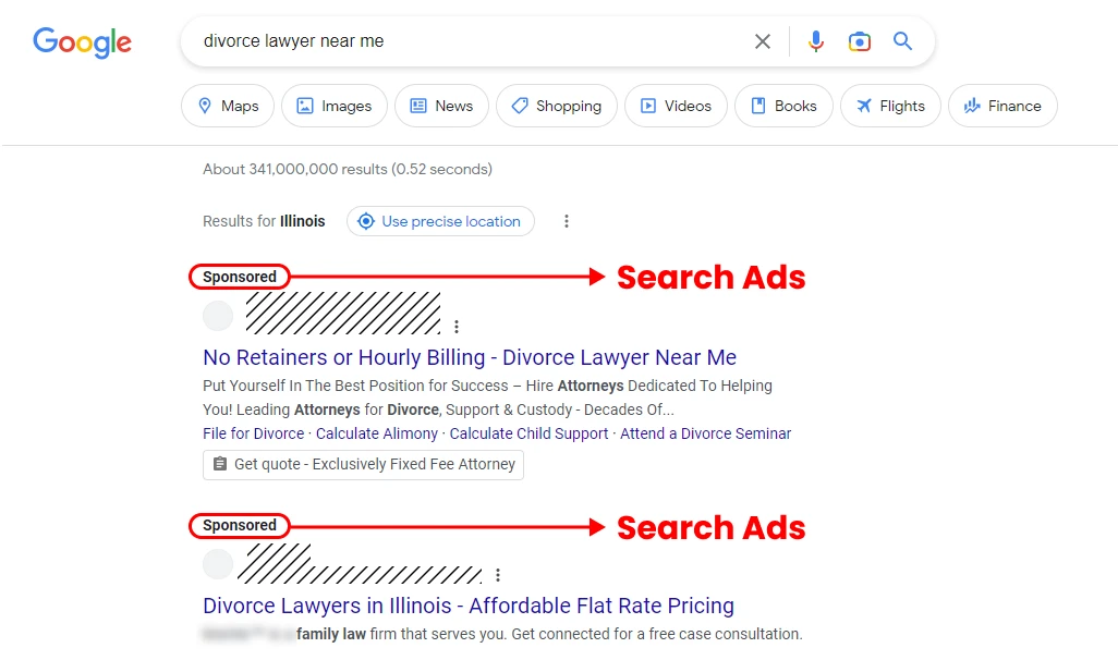 An example of search ads