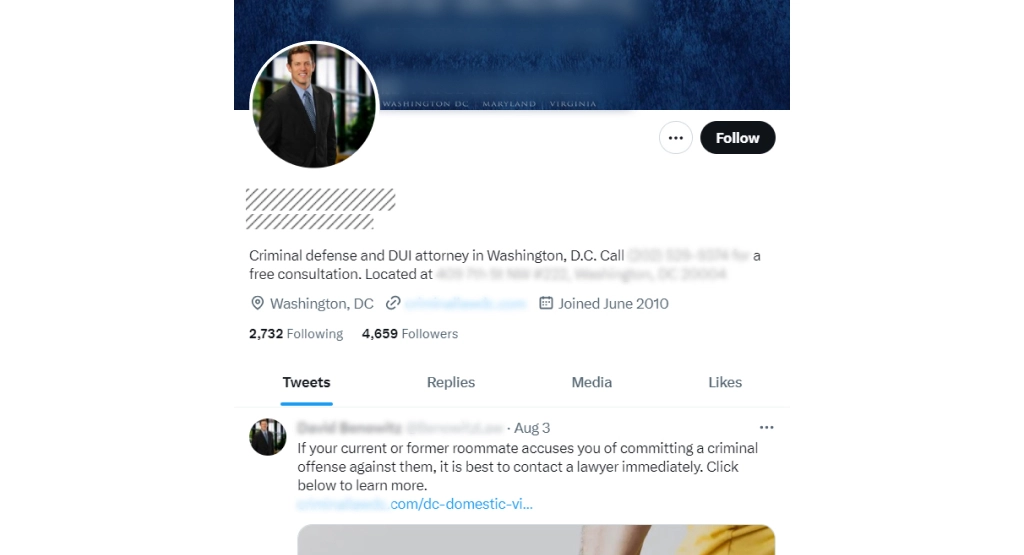 lawyer social media profile example