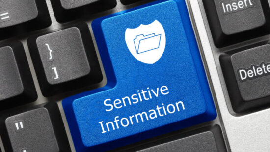 Sensitive Information (blue key with shield and folder symbol)-Shutterstock_1260737533