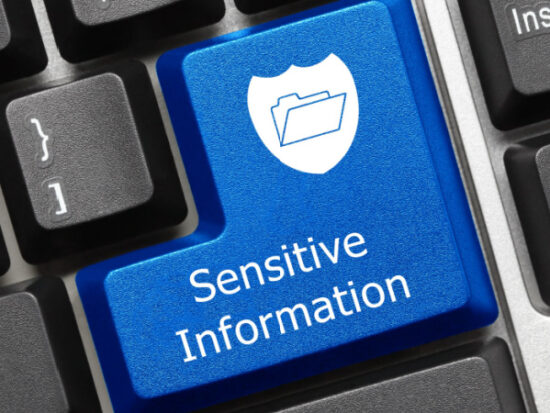 Sensitive Information (blue key with shield and folder symbol)-Shutterstock_1260737533