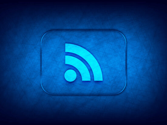 RSS Feed icon abstract digital design blue background