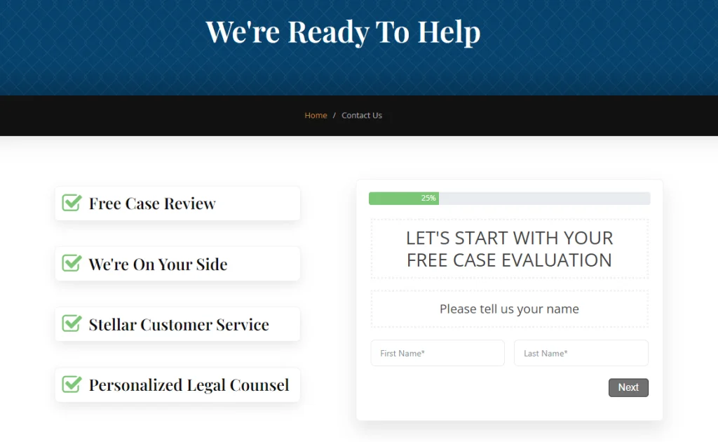Attorney contact page
