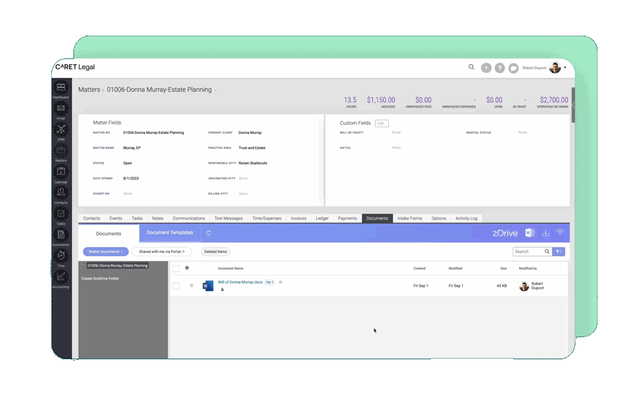 Quick Summary feature in CARET Legal