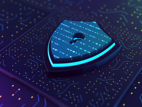 Digital shield 3D rendering stock photo.