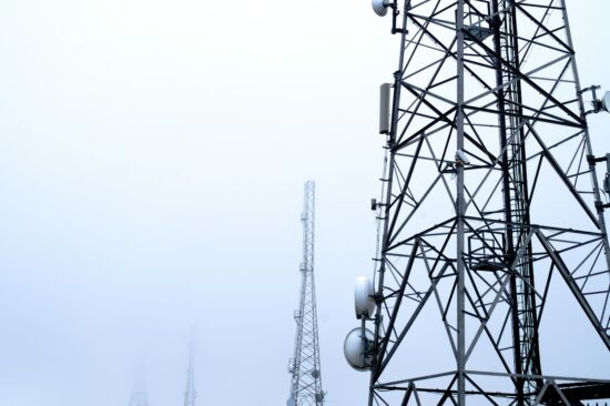 Telecom towers on Winter Hill, Bolton, UK.