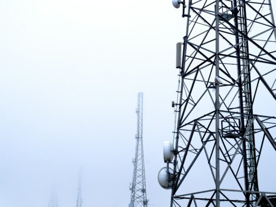 Telecom towers on Winter Hill, Bolton, UK.