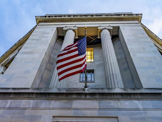 Facade Flags  Justice Department Building Washington DC