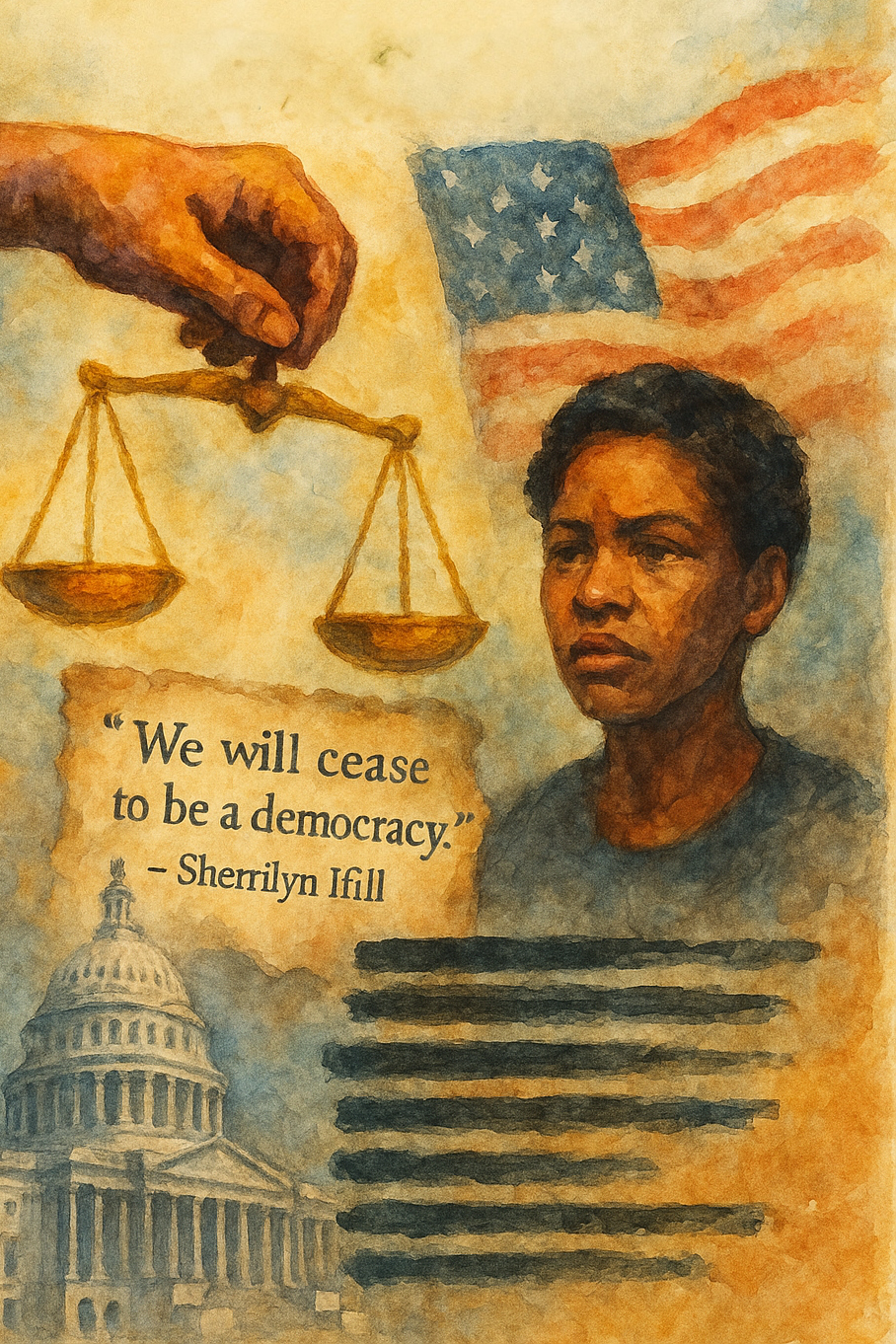 flag and other items including quote about how we will cease to be a democracy