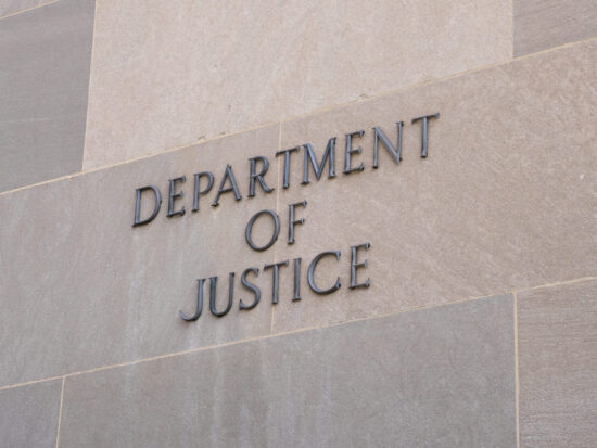 Sign at the United States Department of Justice in Washington, DC