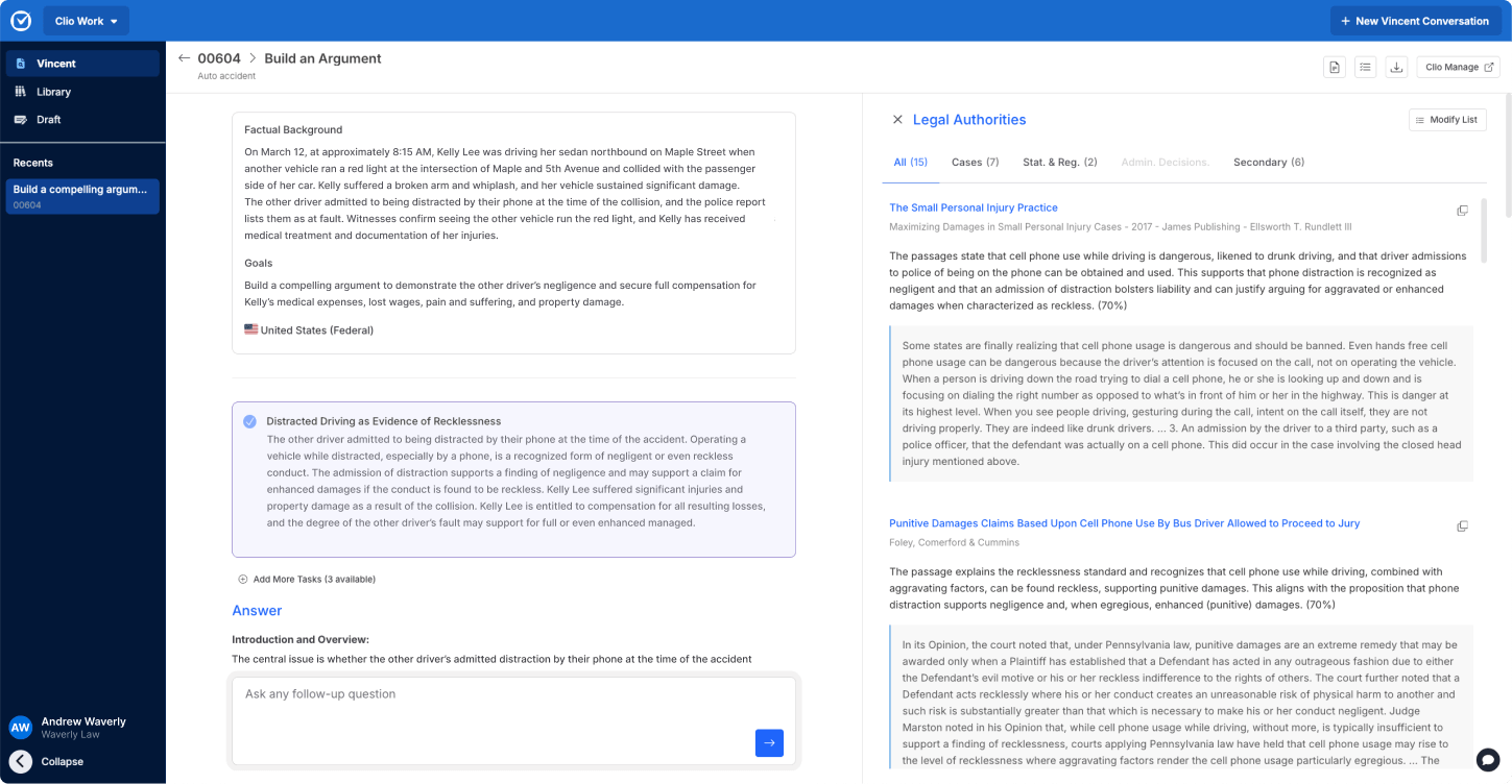 AI-powered case preparation in Clio Work