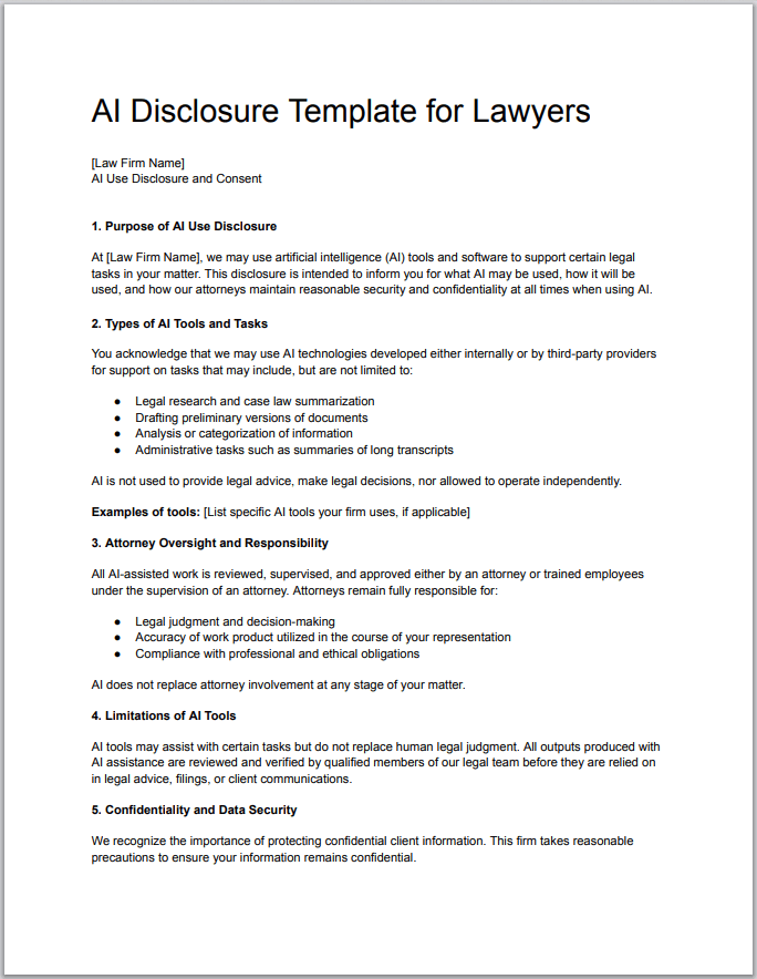 AI Disclosure Template for Lawyers (Free Download)