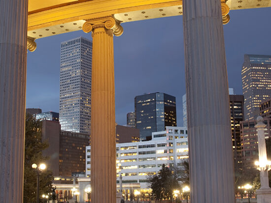 Nighttime Downtown Denver Skyline Civic Center Park Colorado