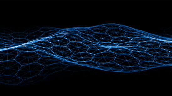 Vector abstract futuristic digital landscape with particles dots and stars on horizon