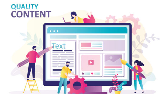 People create different quality content for social media. Copywriter with pencil writes articles for website or blogs