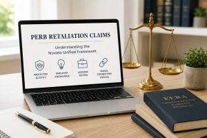 Attorney reviewing California PERB retaliation claim involving adverse employment action and public employee labor rights.